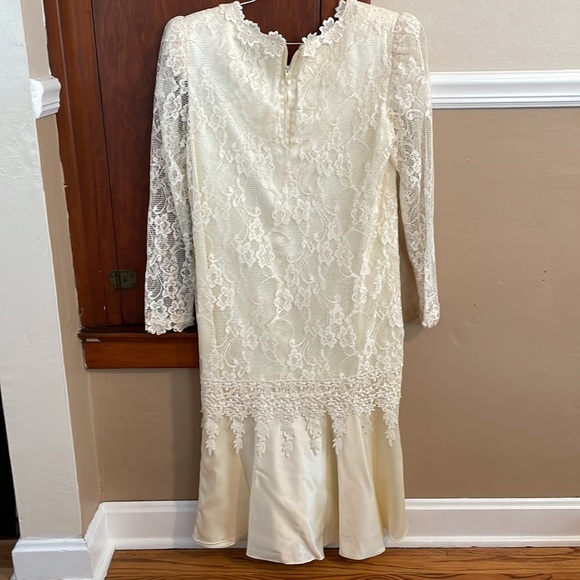 Vintage Denise Fashions Flapper wedding lace formal cream dress 6 - Picture 2 of 13